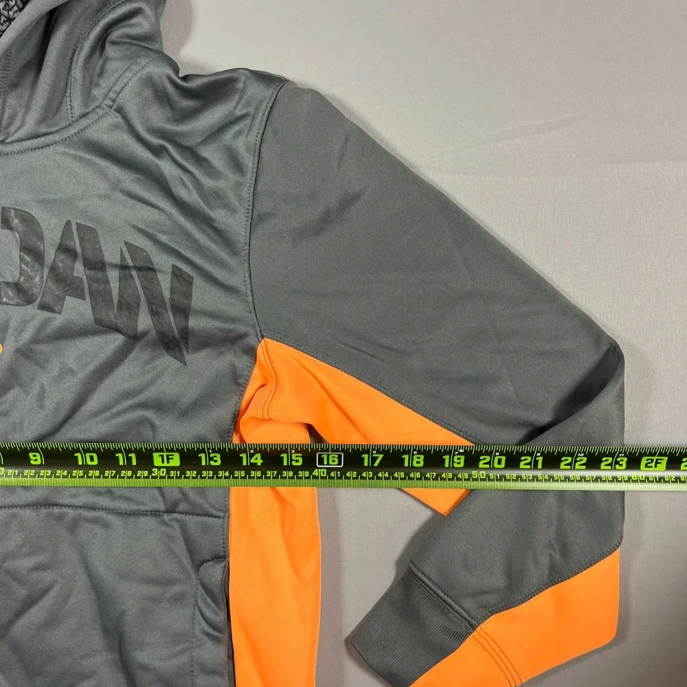 Jordan Therma Fit Hoodie Boys M 10-12 Gray Orange Jumpman Logo Kangaroo Pocket